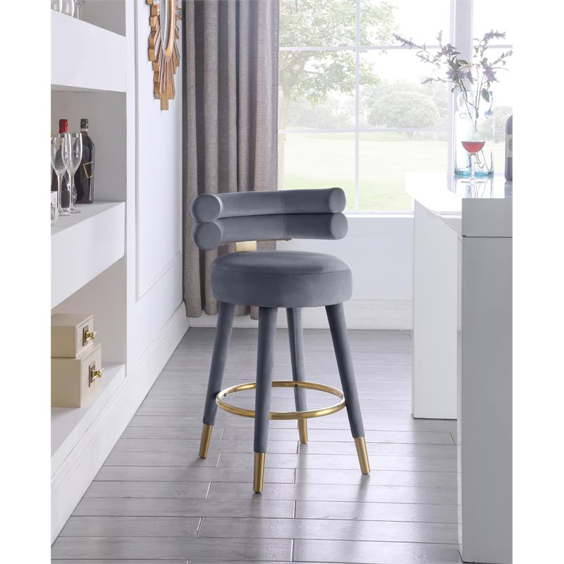 Pemberly Row Contemporary Gray Velvet Counter Stool (Set of 2)