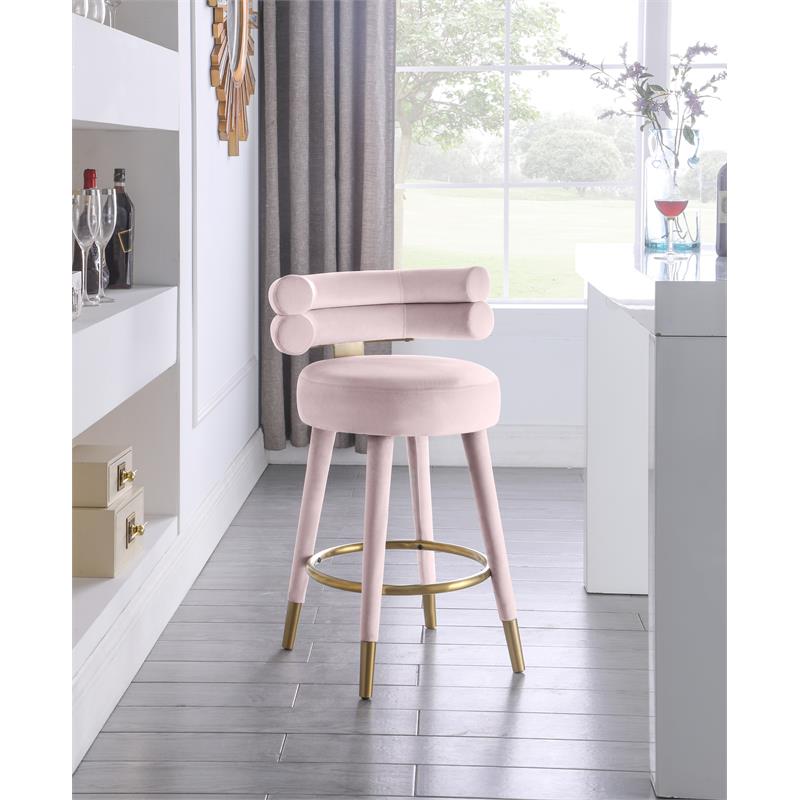 Pemberly Row Contemporary Pink Velvet Counter Stool (Set of 2)