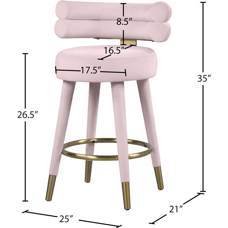 Pemberly Row Contemporary Pink Velvet Counter Stool (Set of 2)