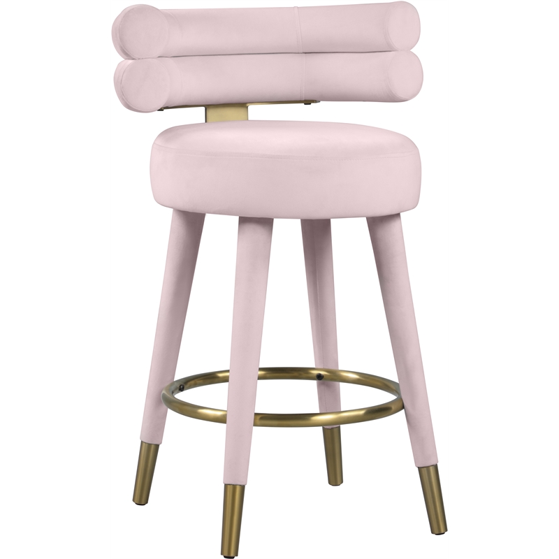 Pemberly Row Contemporary Pink Velvet Counter Stool (Set of 2)