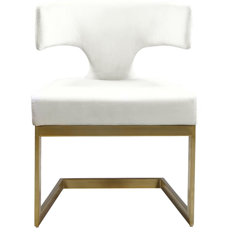 Pemberly Row Contemporary Cream Velvet Dining Chair with Rich Gold Metal Base