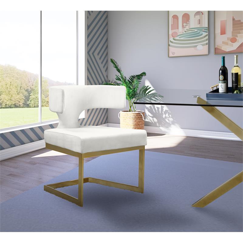 Pemberly Row Contemporary Cream Velvet Dining Chair with Rich Gold Metal Base