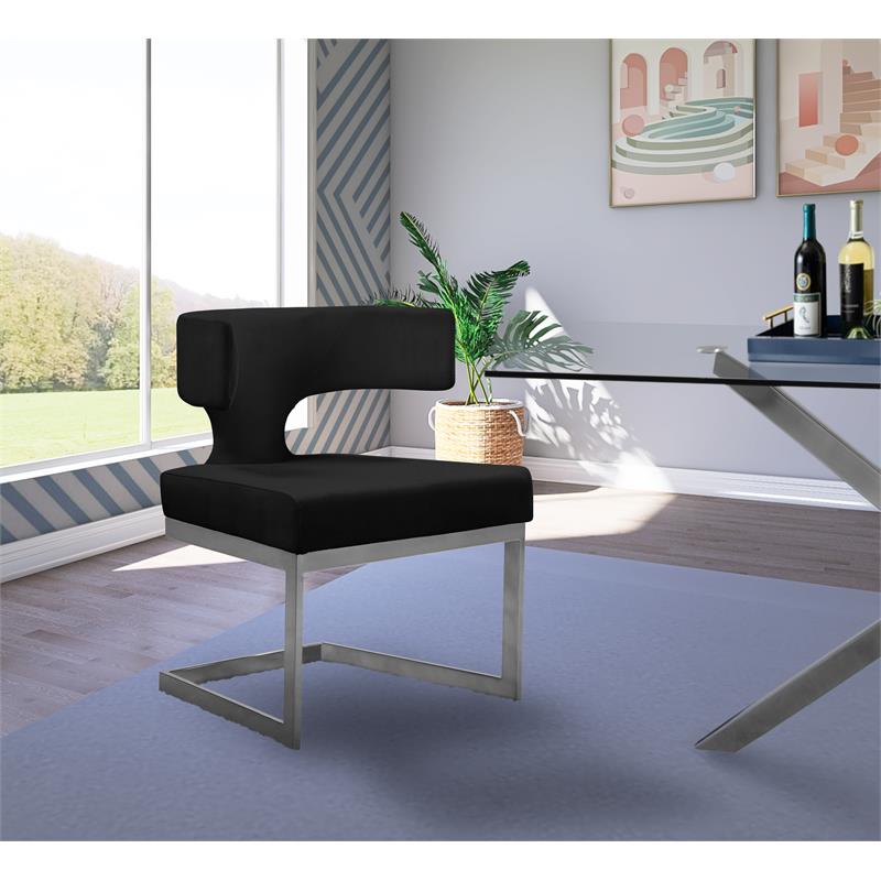 Pemberly Row Contemporary Black Velvet Dining Chair with Rich Chrome Metal Base