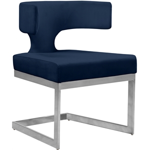Pemberly Row Contemporary Navy Velvet Dining Chair with Rich Chrome Metal Base