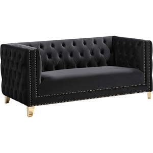Pemberly Row Contemporary Deep Button Tufted Black Velvet Loveseat