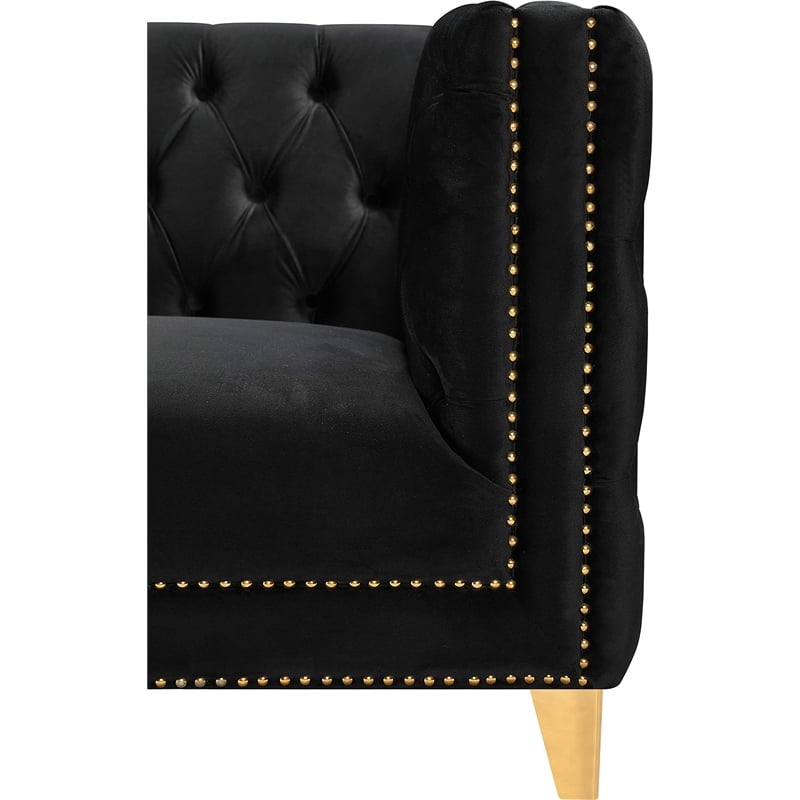 Pemberly Row Contemporary Deep Button Tufted Black Velvet Loveseat