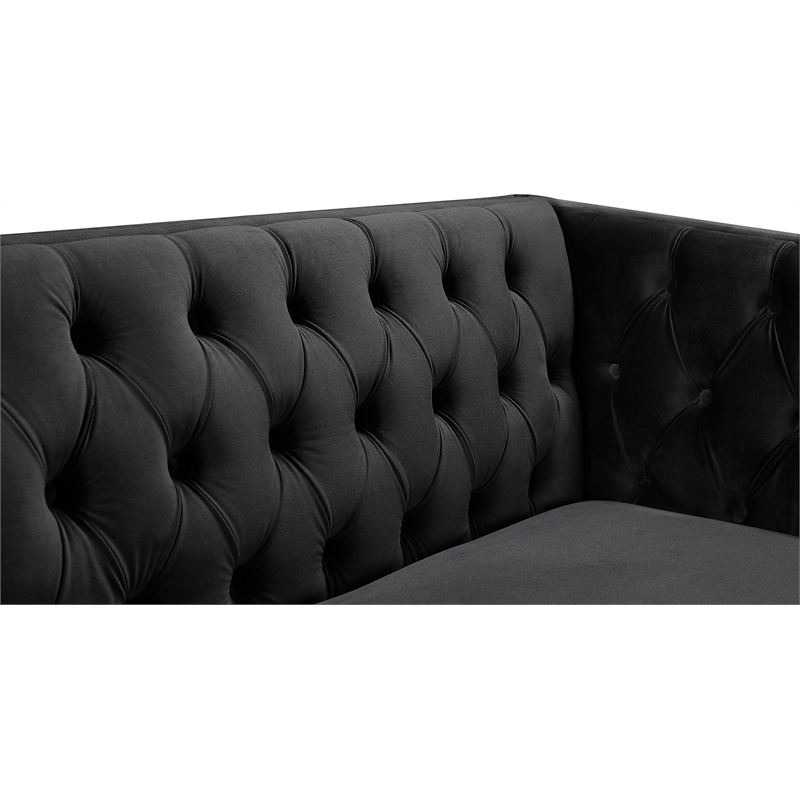 Pemberly Row Contemporary Deep Button Tufted Black Velvet Loveseat