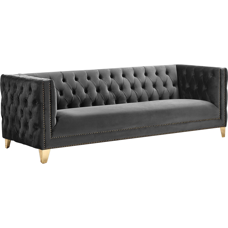 Pemberly Row Contemporary Deep Button Tufted Gray Velvet Sofa