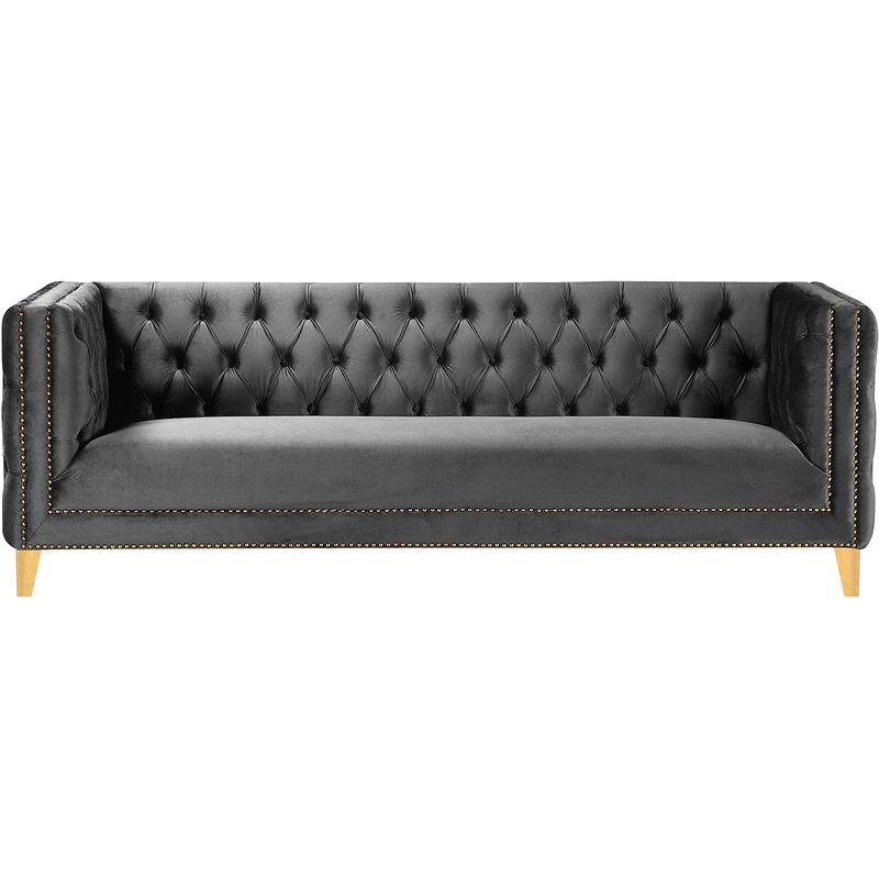Pemberly Row Contemporary Deep Button Tufted Gray Velvet Sofa