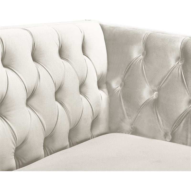 Pemberly Row ContemporaryDeep Button Tufted Cream Velvet Loveseat