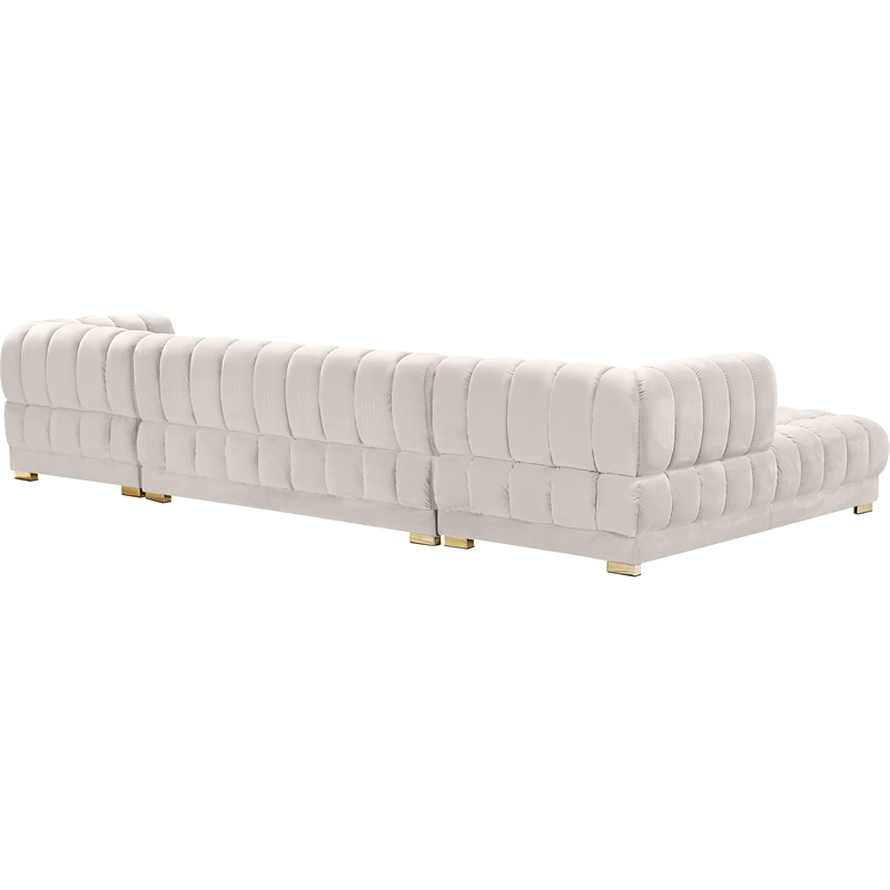 Pemberly Row Contemporary Cream Finish Velvet 3pc. Sectional