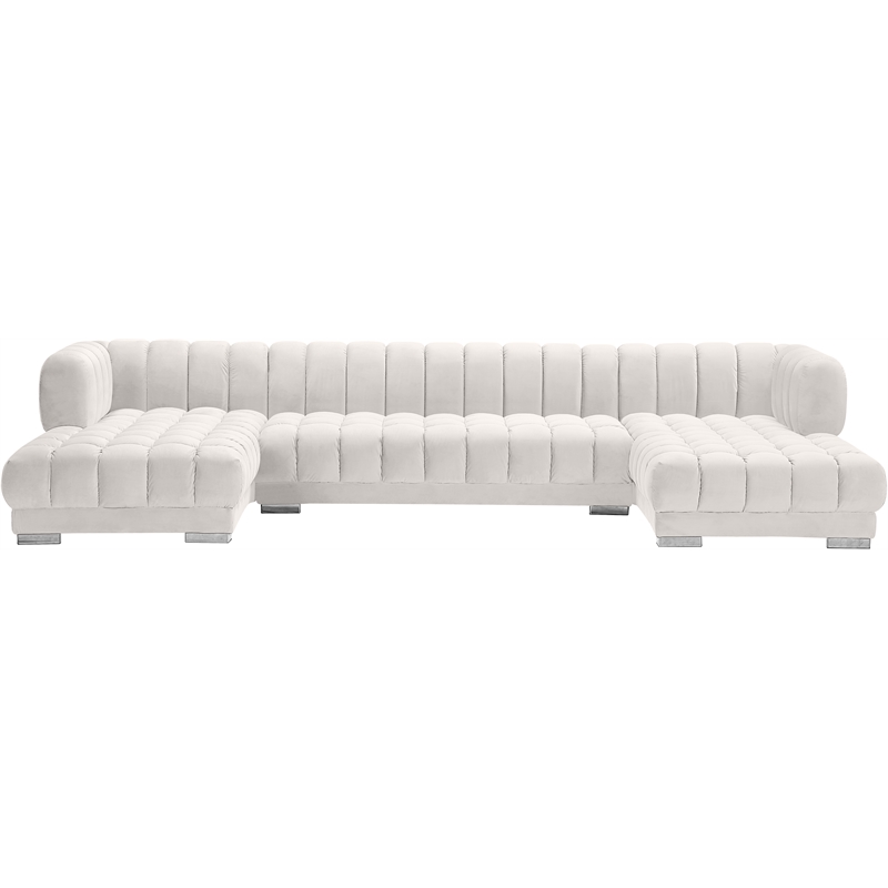 Pemberly Row Contemporary Cream Finish Velvet 3pc. Sectional
