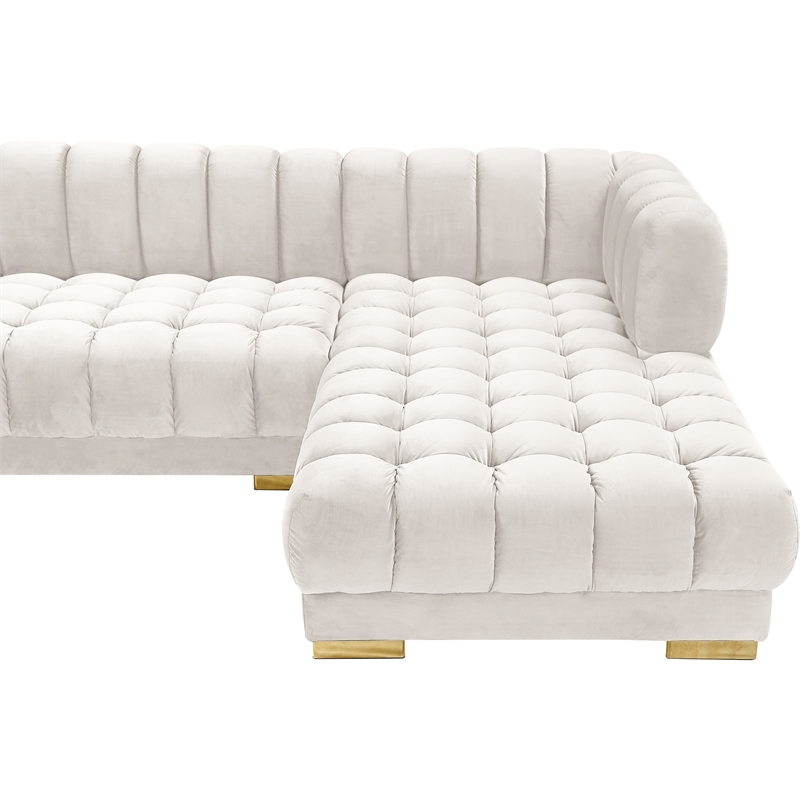 Pemberly Row Contemporary Cream Finish Velvet 3pc. Sectional