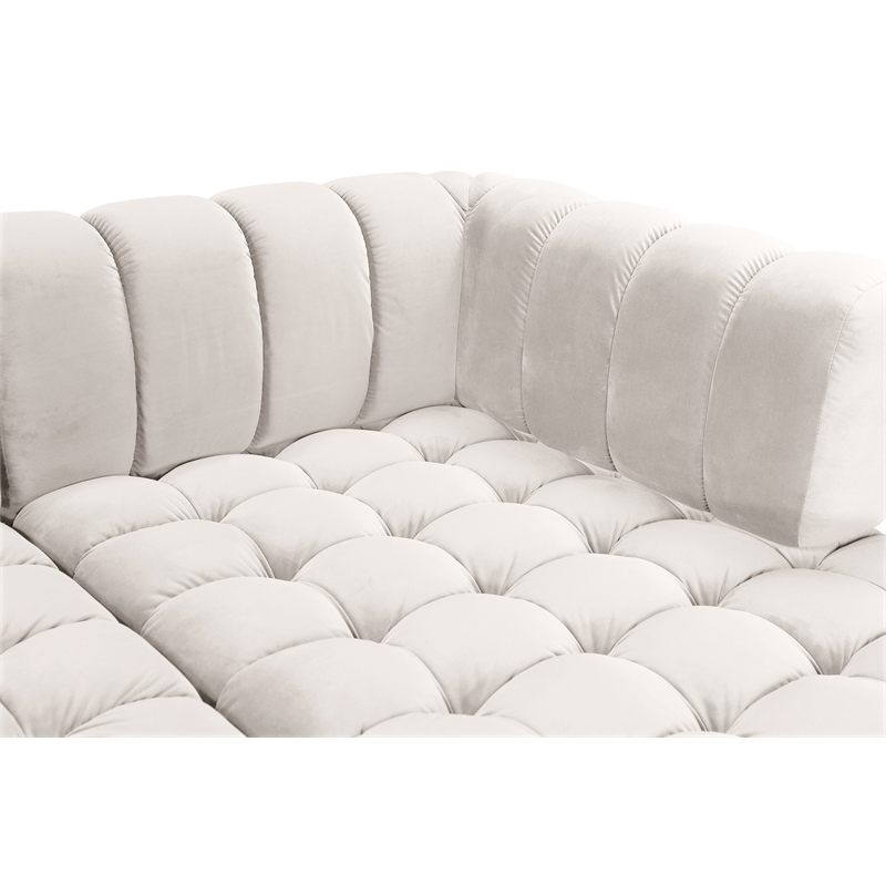 Pemberly Row Contemporary Cream Finish Velvet 3pc. Sectional