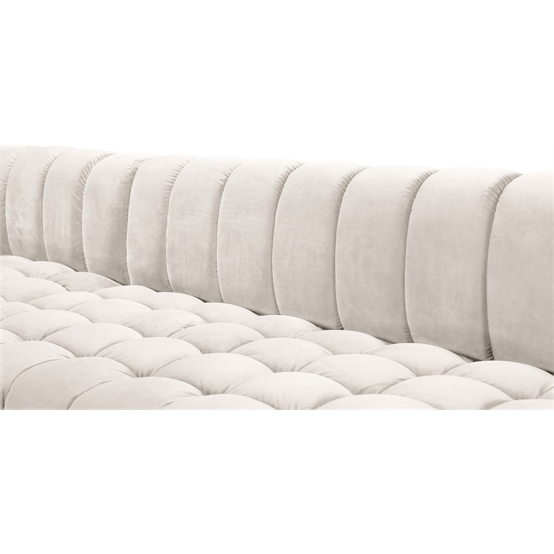 Pemberly Row Contemporary Cream Finish Velvet 3pc. Sectional