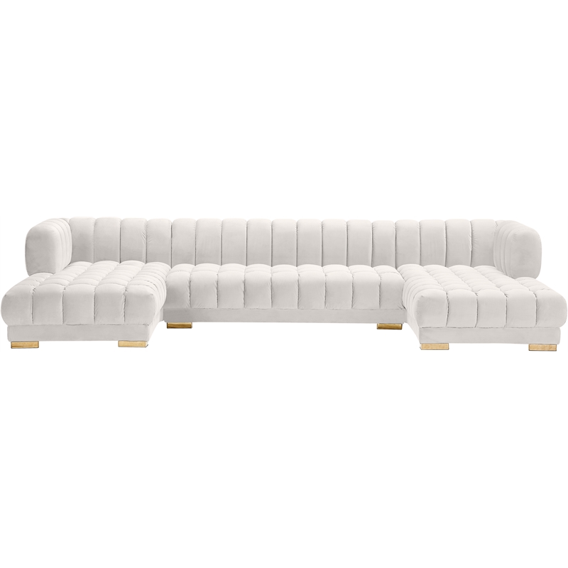 Pemberly Row Contemporary Cream Finish Velvet 3pc. Sectional