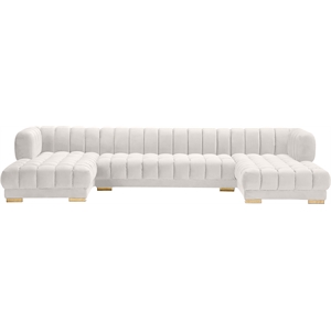 Pemberly Row Contemporary Cream Finish Velvet 3pc. Sectional