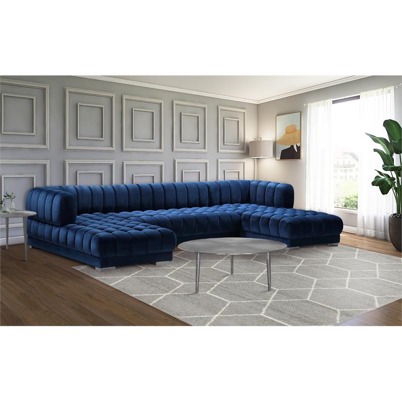 Pemberly Row Contemporary Soft Navy Velvet 3-Piece Sectional