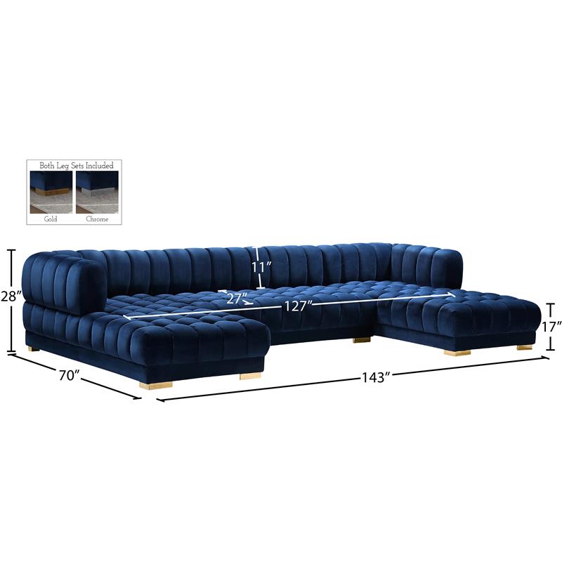 Pemberly Row Contemporary Soft Navy Velvet 3-Piece Sectional