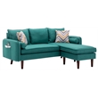 Pemberly Row Fabric Sectional Sofa Chaise with USB Charger & Pillows in Green