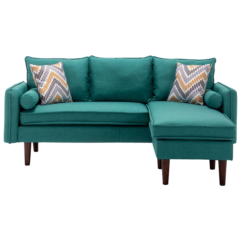 Pemberly Row Fabric Sectional Sofa Chaise with USB Charger & Pillows in Green