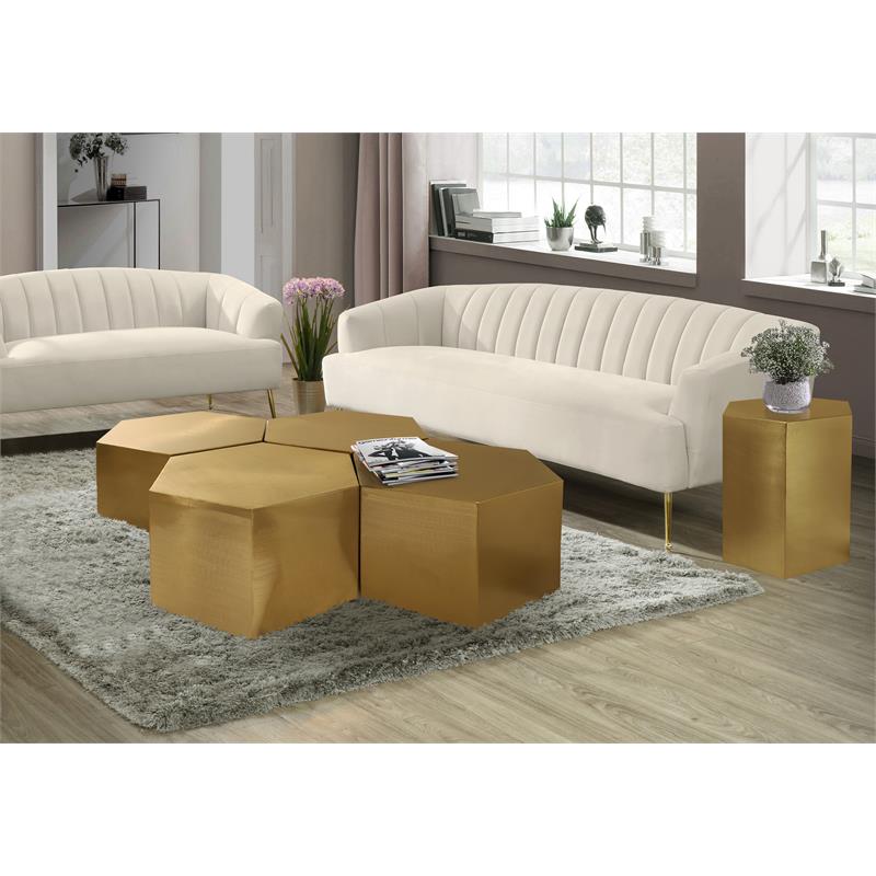 Pemberly Row Modern Brushed Gold 4 Piece Modular Coffee Table