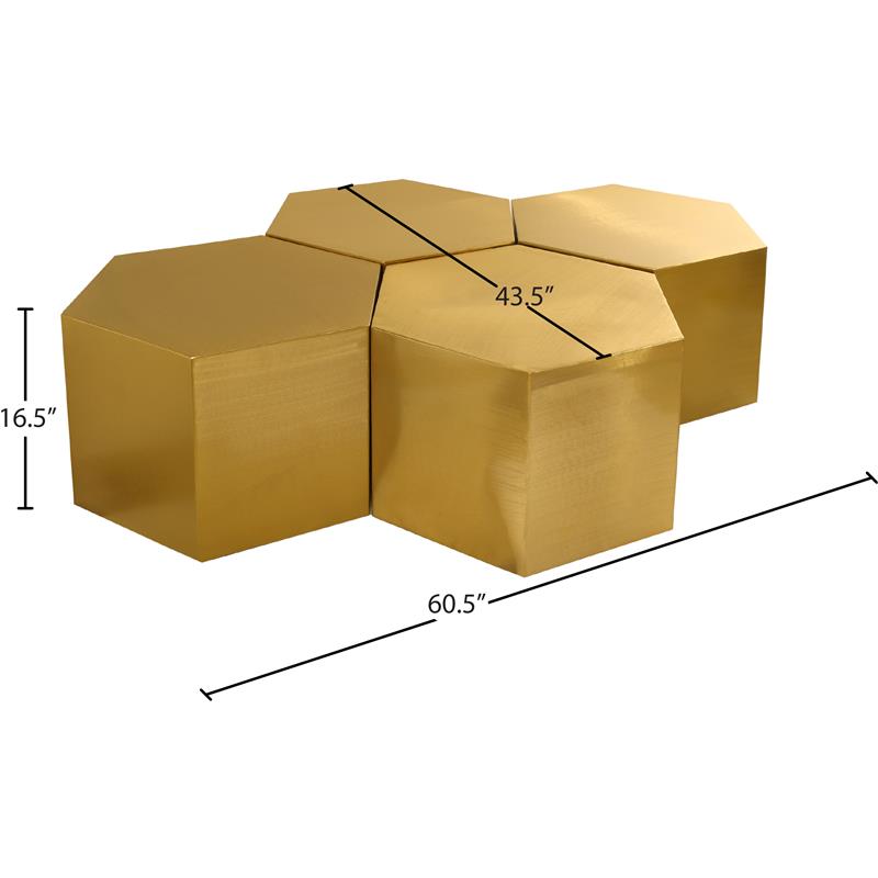 Pemberly Row Modern Brushed Gold 4 Piece Modular Coffee Table