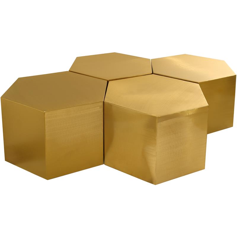 Pemberly Row Modern Brushed Gold 4 Piece Modular Coffee Table
