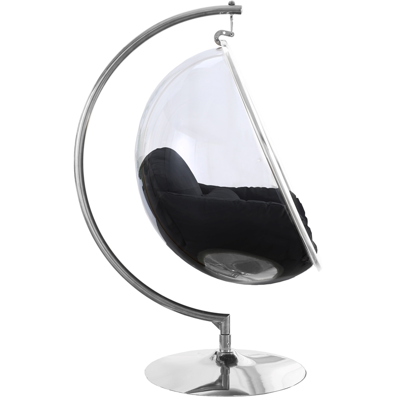 Pemberly Row Fabric Acrylic Swing Bubble Accent Chair in Black