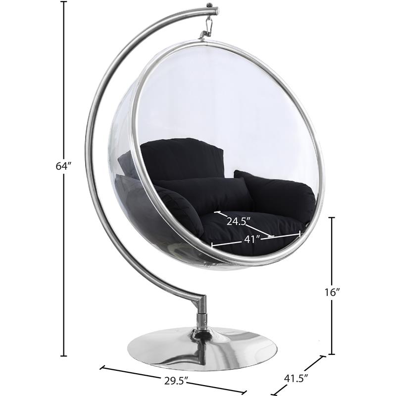 Pemberly Row Fabric Acrylic Swing Bubble Accent Chair in Black