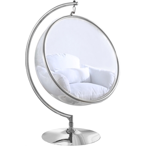 Pemberly Row Fabric Acrylic Swing Bubble Accent Chair in White