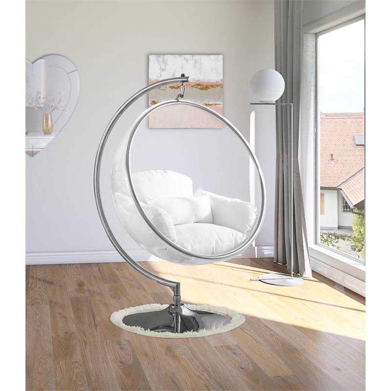 Pemberly Row Fabric Acrylic Swing Bubble Accent Chair in White