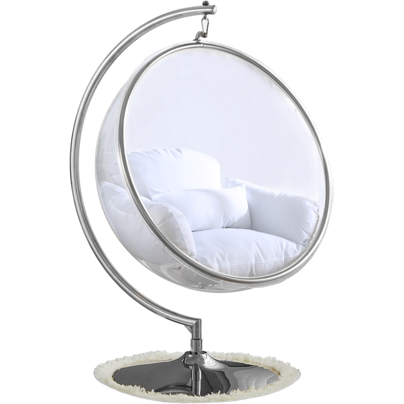 Pemberly Row Fabric Acrylic Swing Bubble Accent Chair in White
