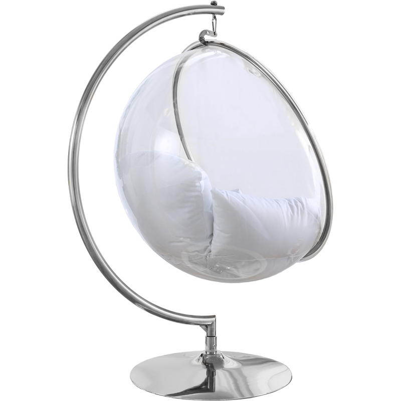 Pemberly Row Fabric Acrylic Swing Bubble Accent Chair in White