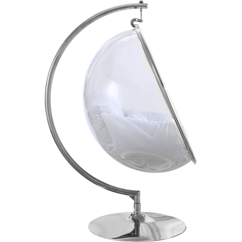Pemberly Row Fabric Acrylic Swing Bubble Accent Chair in White