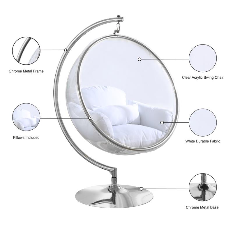 Pemberly Row Fabric Acrylic Swing Bubble Accent Chair in White