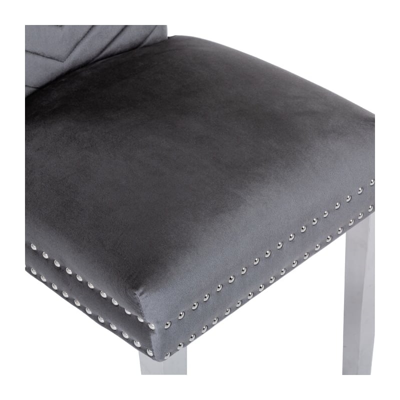Pemberly Row 2Pc Stainless Steel Legs Chair Finish with Velvet Fabric in Gray