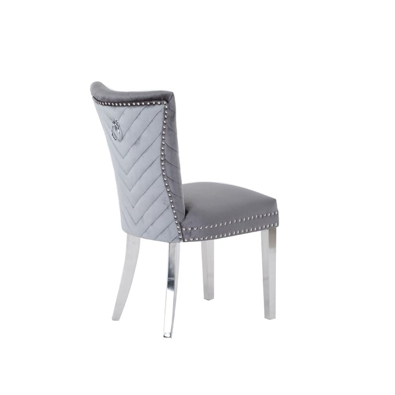 Pemberly Row 2Pc Stainless Steel Legs Chair Finish with Velvet Fabric in Gray