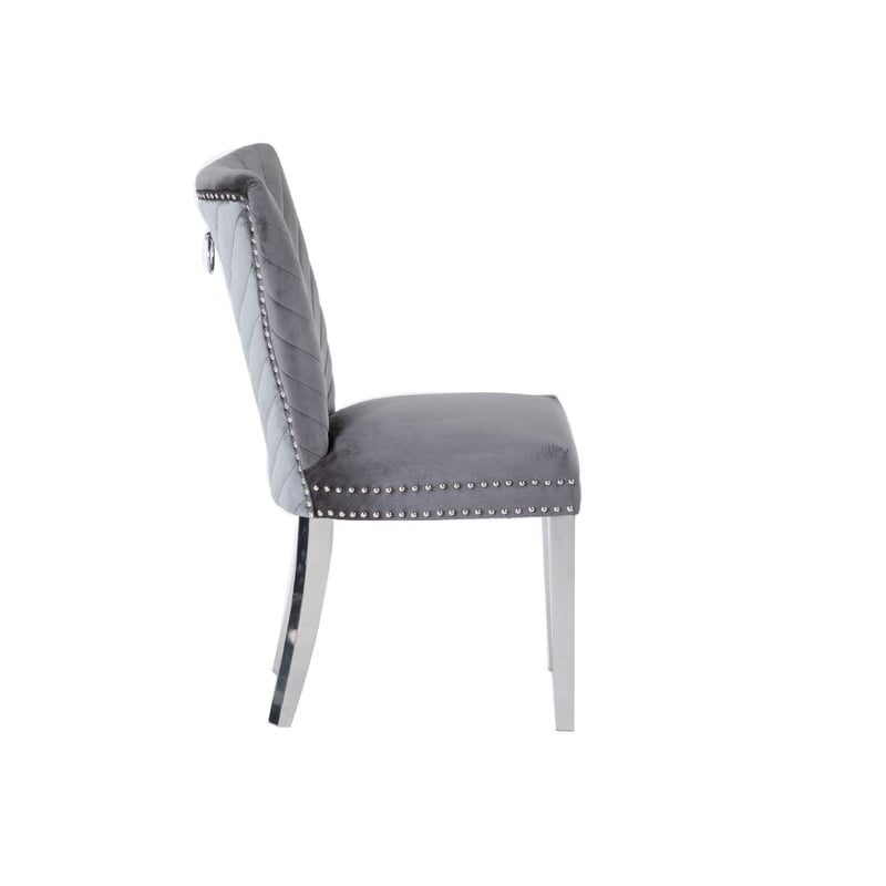 Pemberly Row 2Pc Stainless Steel Legs Chair Finish with Velvet Fabric in Gray