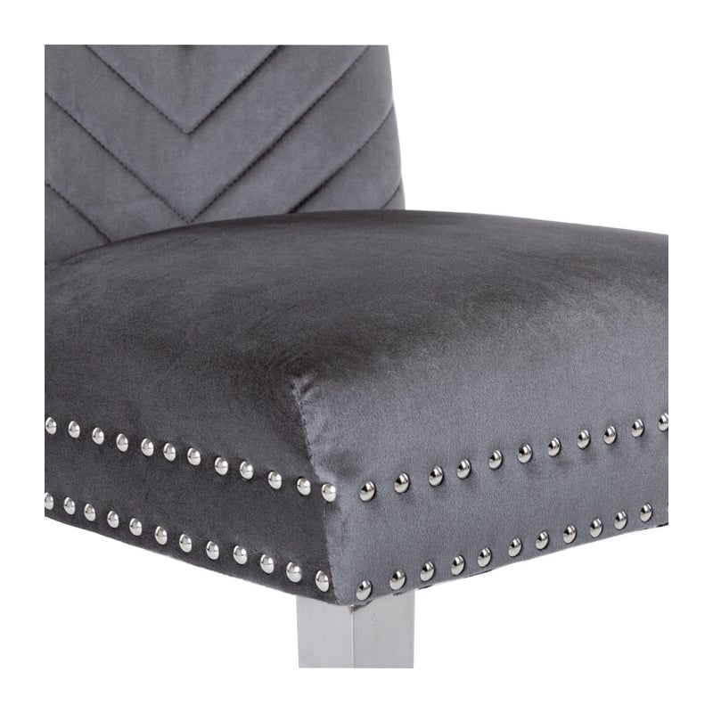 Pemberly Row 2Pc Stainless Steel Legs Chair Finish with Velvet Fabric in Gray