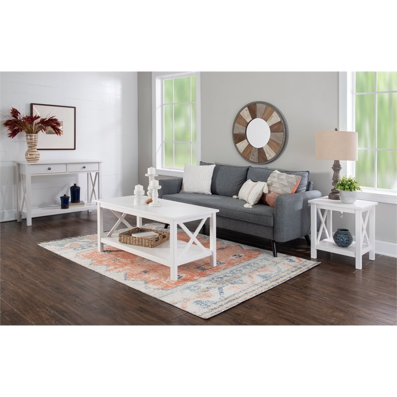 Pemberly Row Contemporary Wood End Table in Antique White Finish