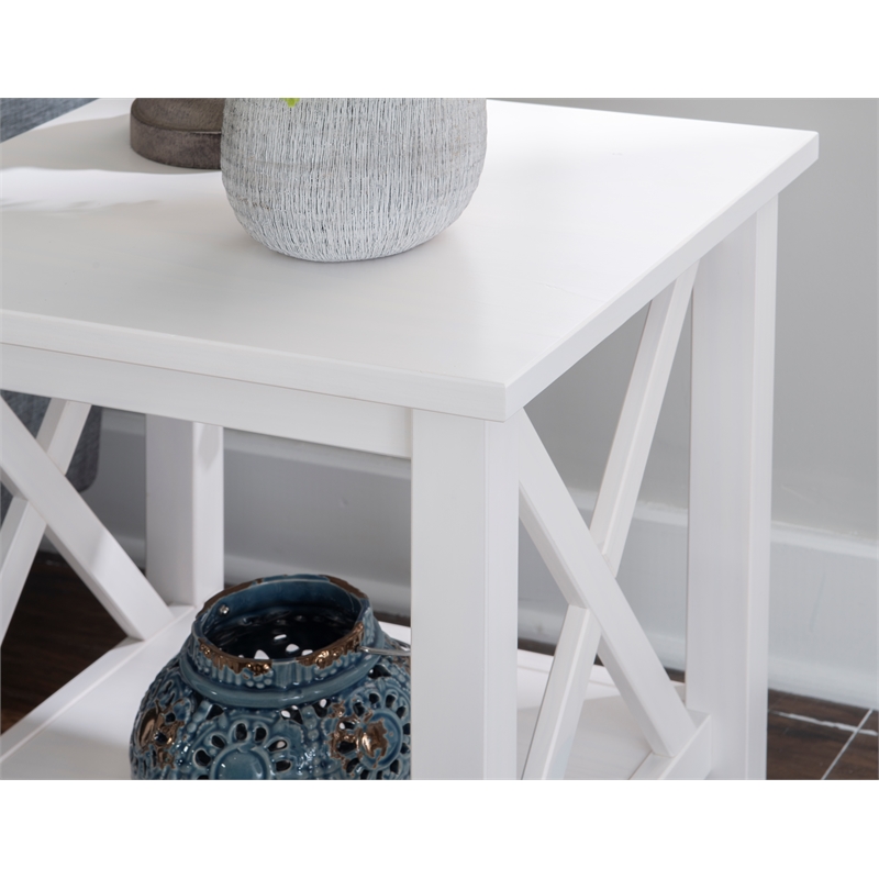 Pemberly Row Contemporary Wood End Table in Antique White Finish