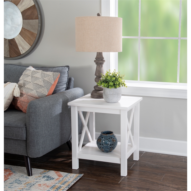 Pemberly Row Contemporary Wood End Table in Antique White Finish