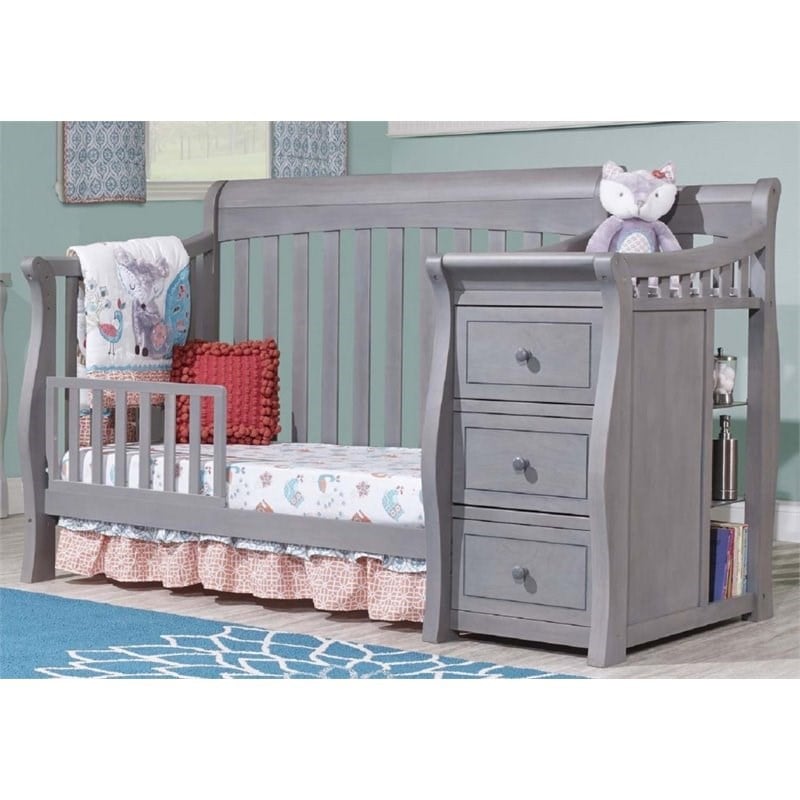 Pemberly Row Contemporary Crib and Changer in Weathered Gray