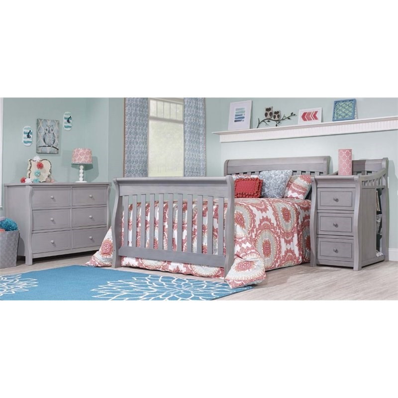Pemberly Row Contemporary Crib and Changer in Weathered Gray