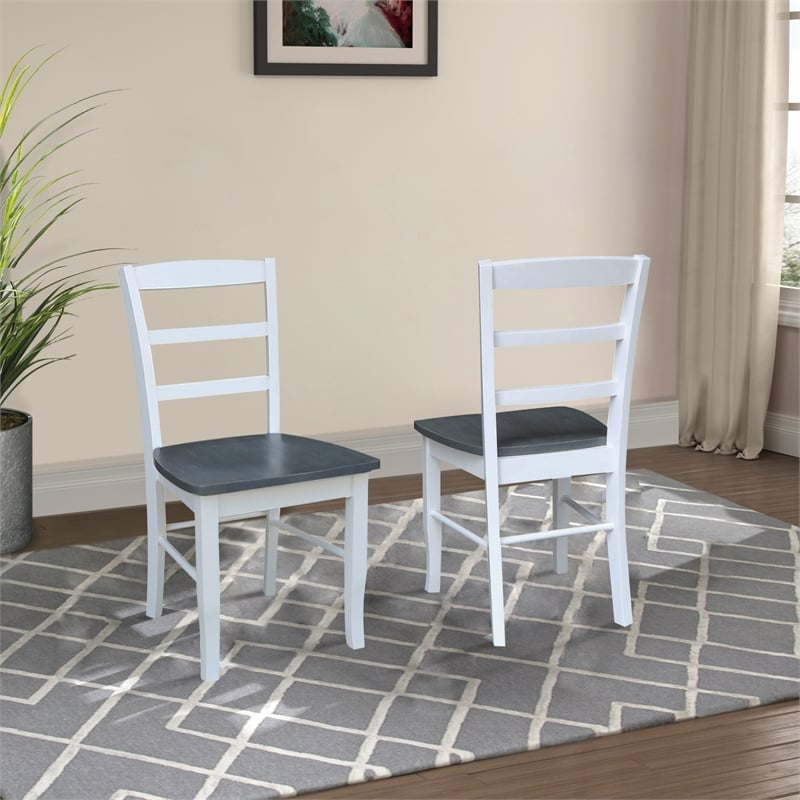 Pemberly Row Set of 2 Solid Wood Madrid Ladderback Chairs in White / Gray