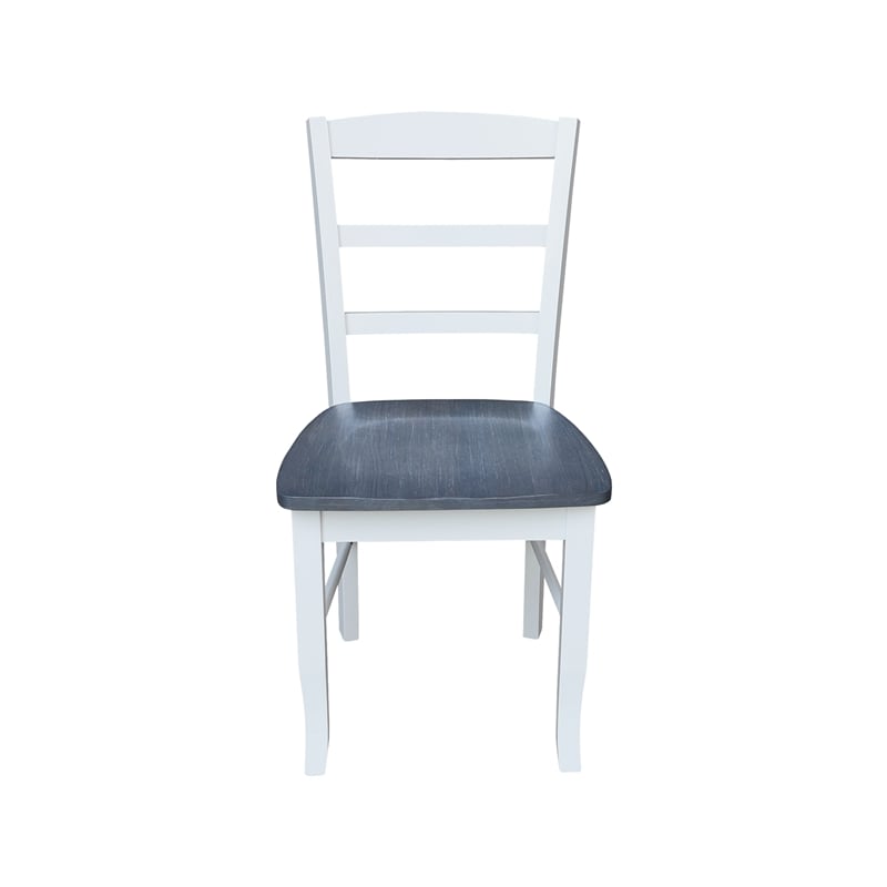 Pemberly Row Set of 2 Solid Wood Madrid Ladderback Chairs in White / Gray