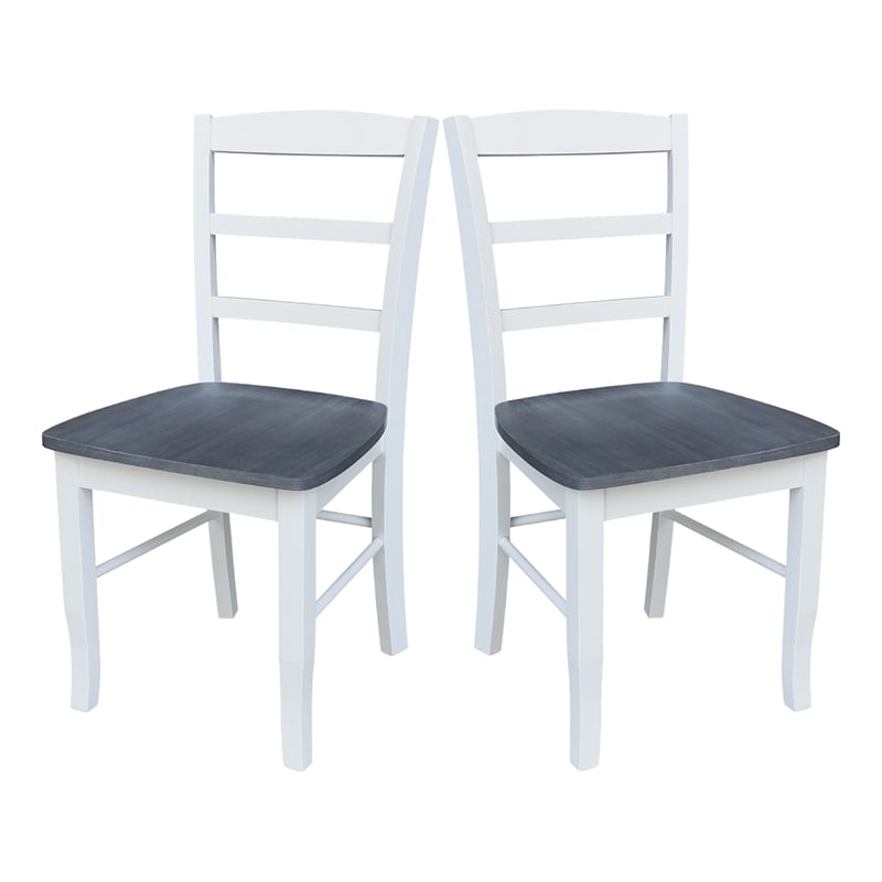 Pemberly Row Set of 2 Solid Wood Madrid Ladderback Chairs in White / Gray