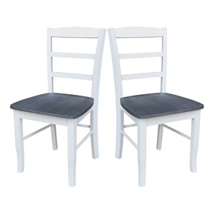 Pemberly Row Set of 2 Solid Wood Madrid Ladderback Chairs in White / Gray