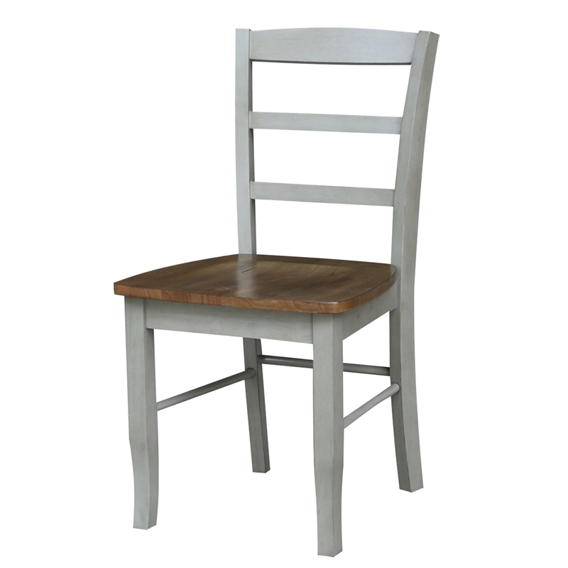 Pemberly Row Set of 2 Solid Wood Ladderback Chairs in Distressed Hickory / Stone